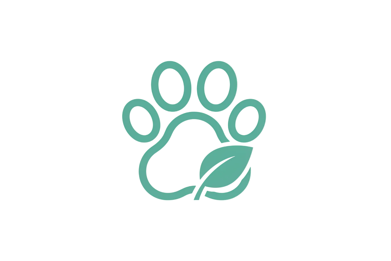 Green paw print icon with a leaf on a white background